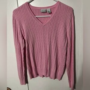Pink V-Neck Cable Knit Sweater